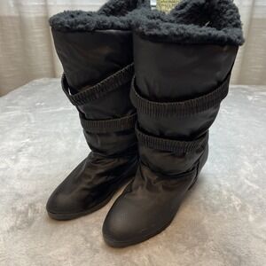 Vintage AS98 Airstep Wedge Rain Boots Womens 7W Black Faux Sherpa Lined Y2K